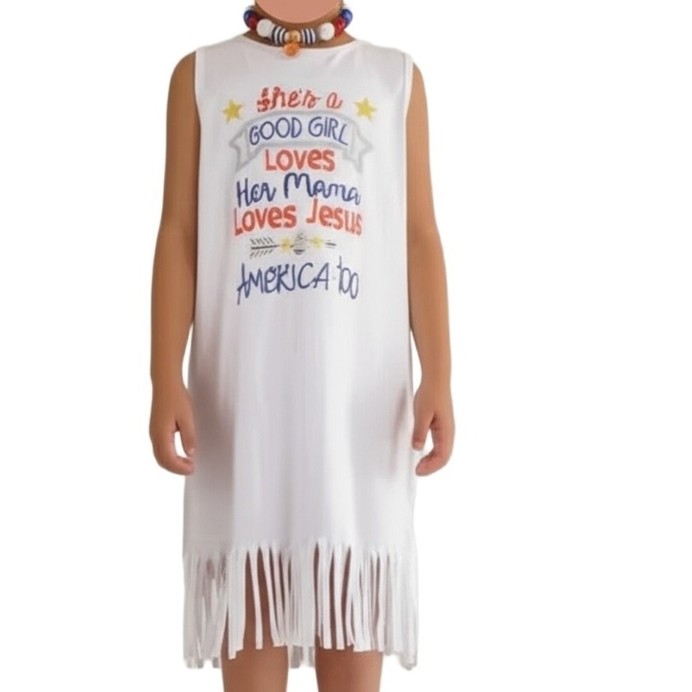 Girls‎ Kids Red White Blue 4th Of July Fringe Patriotic Dress America Too XXXXL